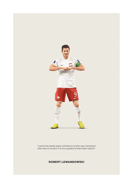 Robert Lewandowski poster in Poland football kit with quote