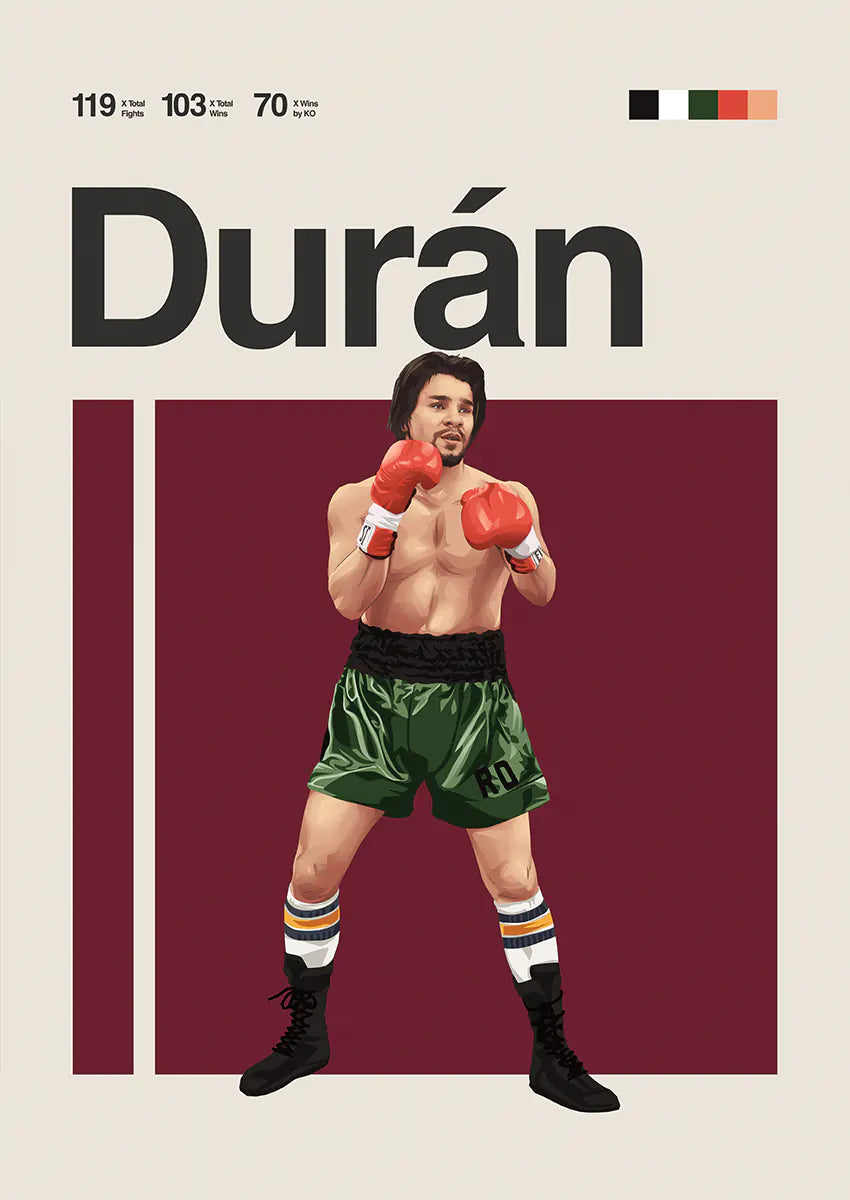 Roberto Duran poster featuring iconic boxing stance with red gloves