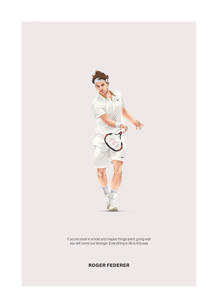 Roger Federer tennis poster with inspirational quote in minimalist design