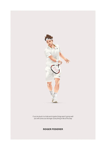 Roger Federer tennis poster with inspirational quote in minimalist design