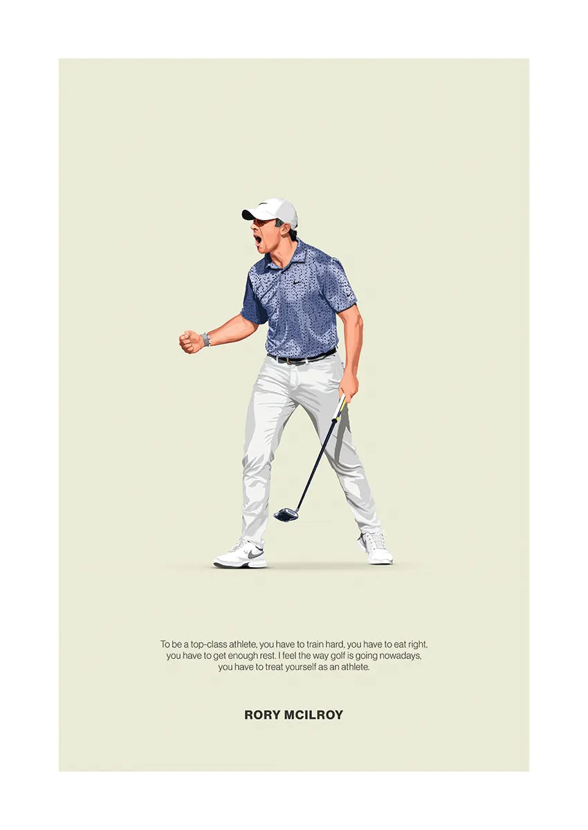 Rory McIlroy celebration golf poster with athlete quote