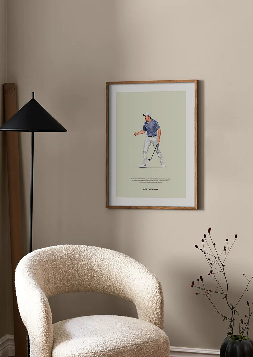 Dynamic golf wall art featuring Rory McIlroy in powerful pose