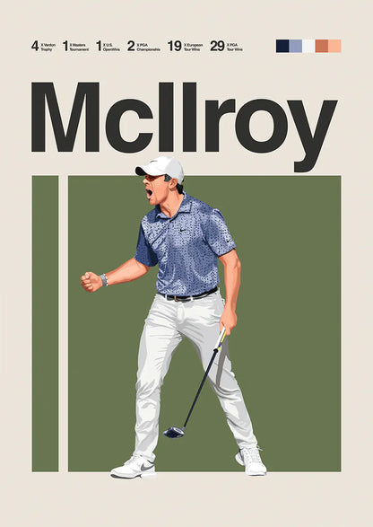 Rory McIlroy poster with golf victory celebration pose