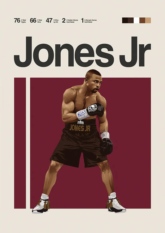 Roy Jones Jr poster featuring iconic fighting stance and dark trunks