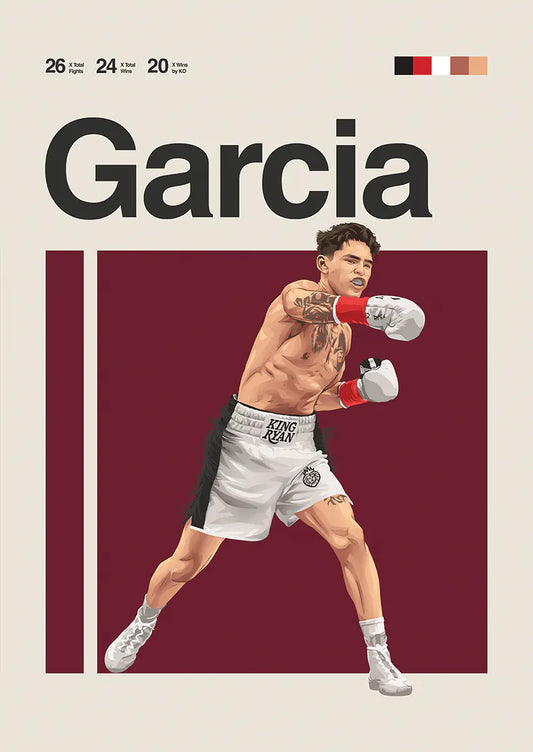 Ryan Garcia poster with red gloves and powerful forward punch
