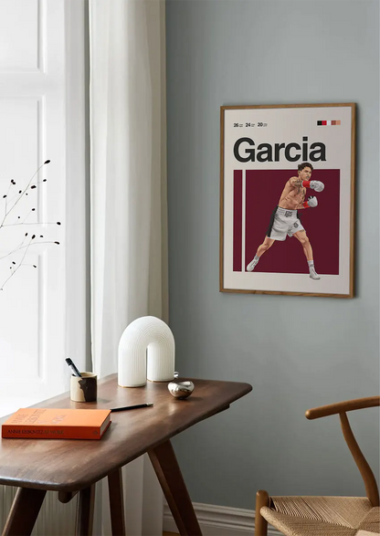 Modern boxing wall art of Ryan Garcia in signature white trunks