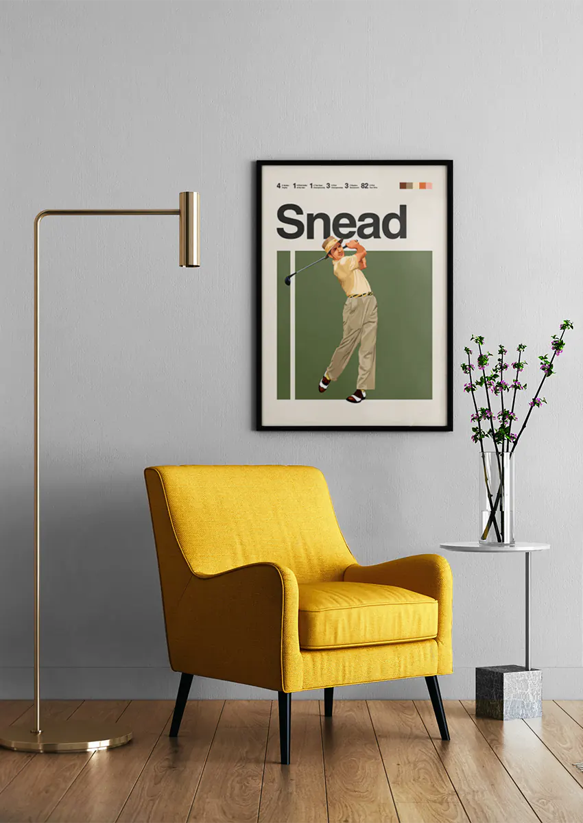 Classic golf wall art of Sam Snead in beige and olive design