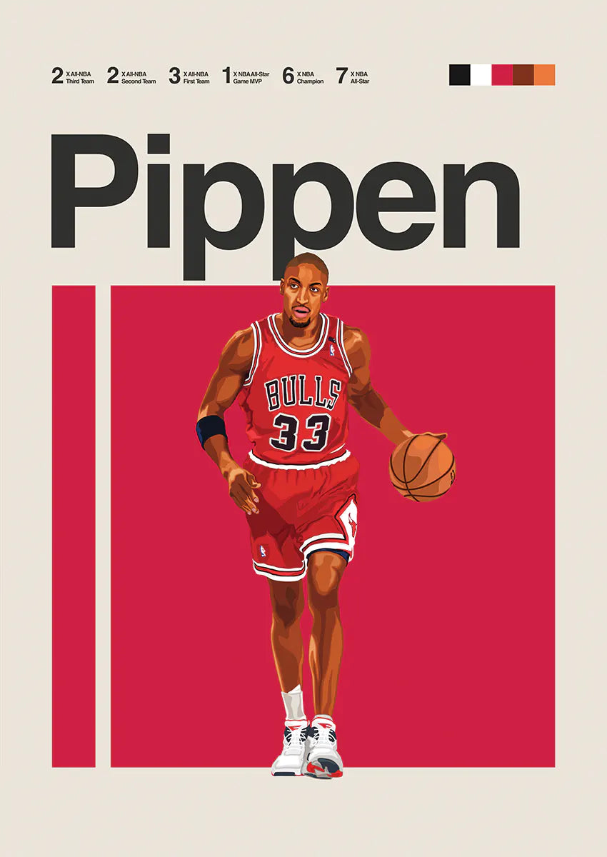 Scottie Pippen poster with basketball in Chicago Bulls uniform