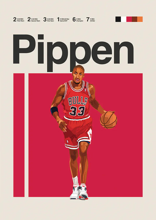 Scottie Pippen poster with basketball in Chicago Bulls uniform