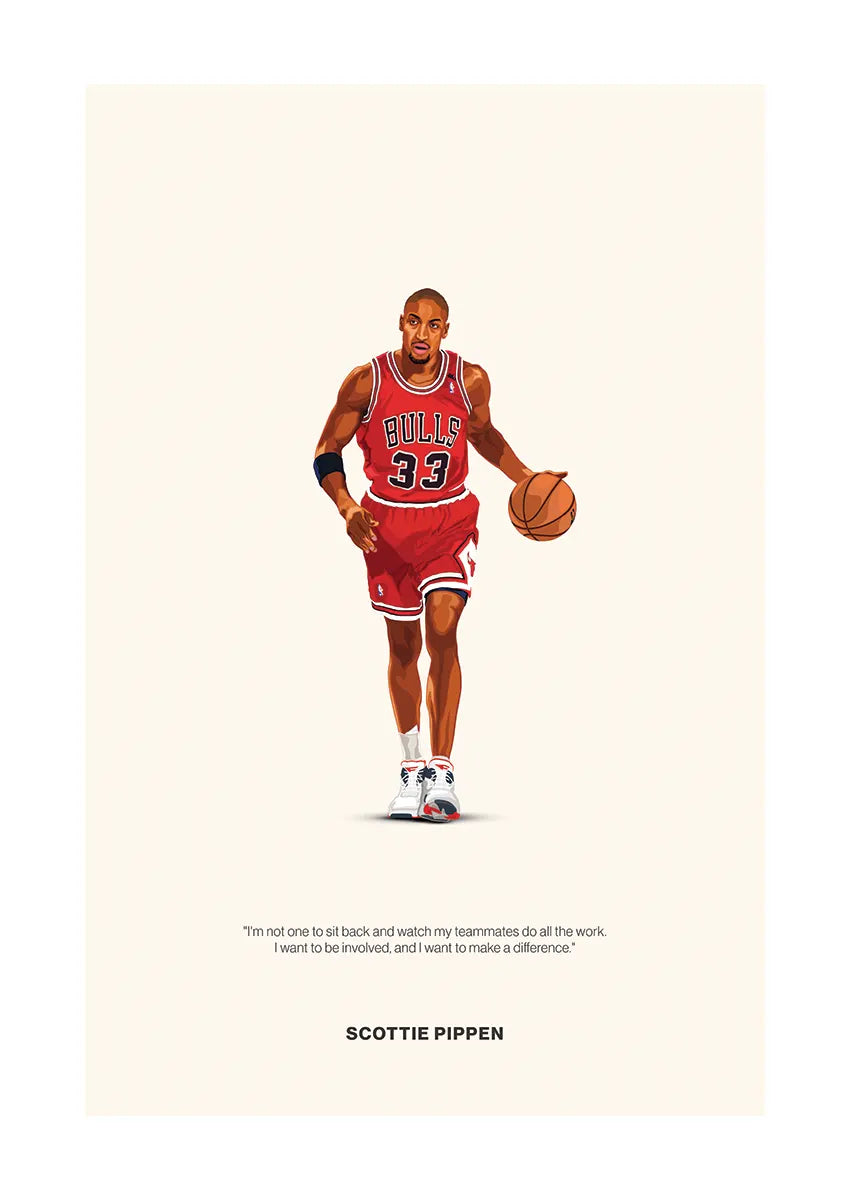 Scottie Pippen basketball poster red Bulls uniform art print