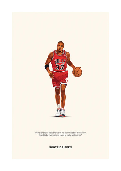 Scottie Pippen basketball poster red Bulls uniform art print