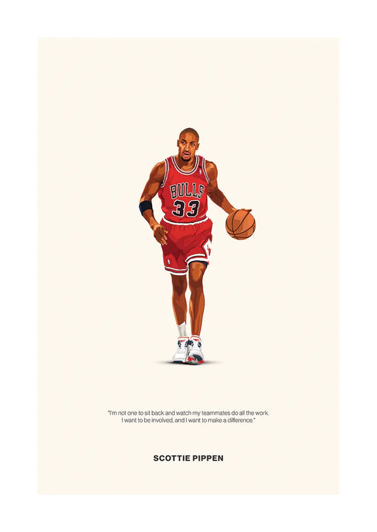 Scottie Pippen basketball poster red Bulls uniform art print