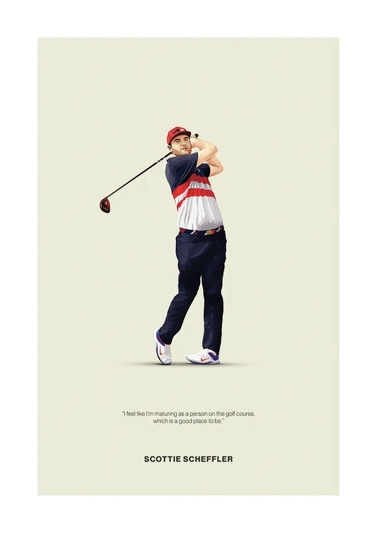 Scottie Scheffler golf poster with quote about maturity and growth