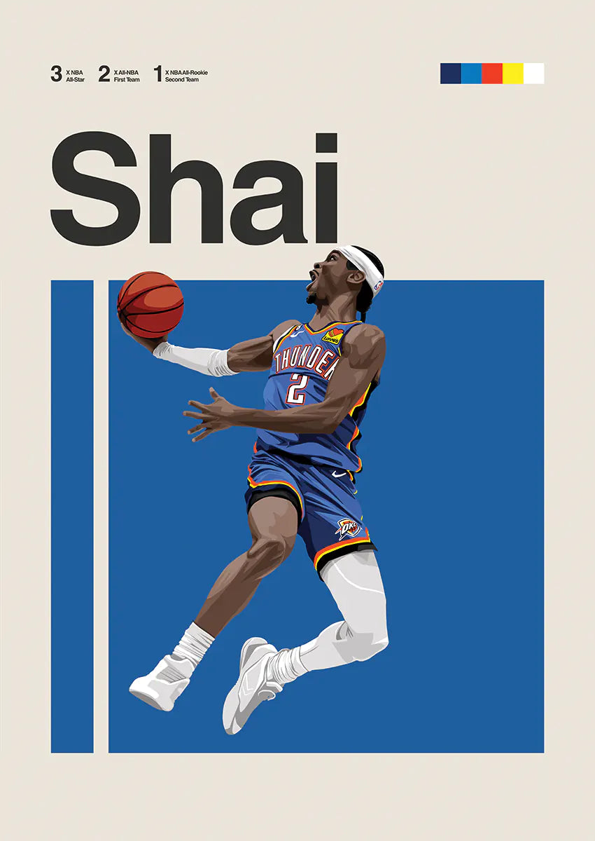shai gilgeous-alexander poster thunder dunk nba basketball art
