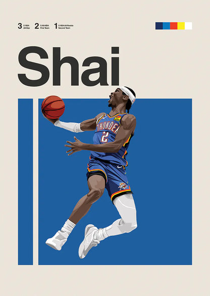 shai gilgeous-alexander poster thunder dunk nba basketball art