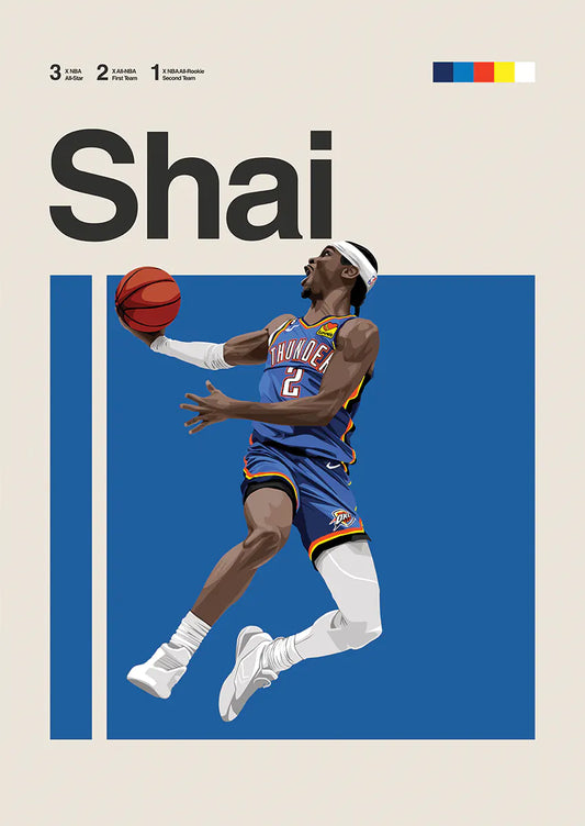 shai gilgeous-alexander poster thunder dunk nba basketball art