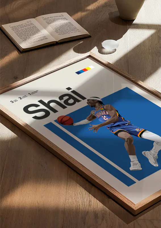okc thunder wall art with shai gilgeous-alexander in action