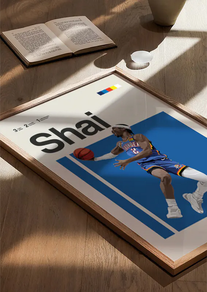okc thunder wall art with shai gilgeous-alexander in action