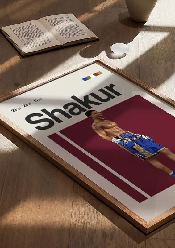 Modern boxing poster featuring Shakur Stevenson in gold-trim gear