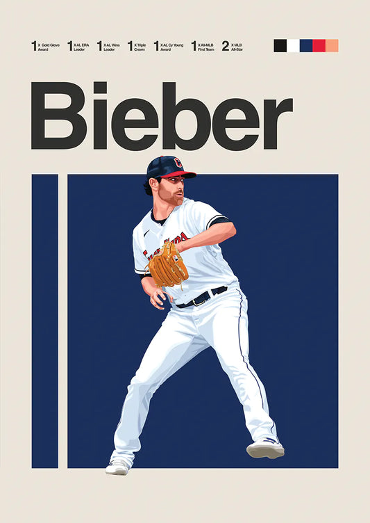 Shane Bieber poster featuring Cleveland pitcher in action