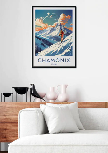Vintage style Chamonix winter travel print for home decor