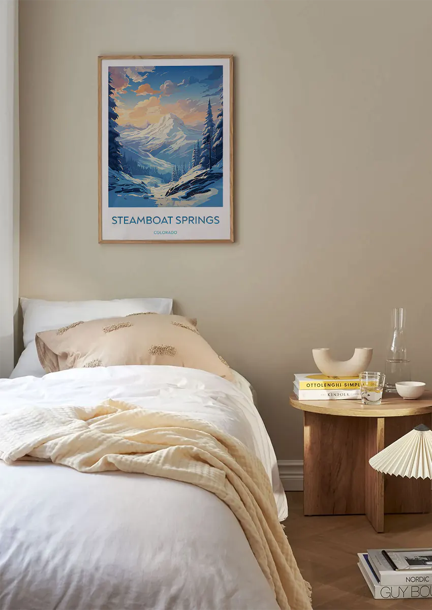 Rocky Mountains winter wall art featuring pine trees and sunrise sky