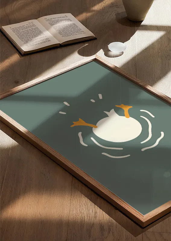 Playful kids wall art featuring diving duck and humorous splash illustration