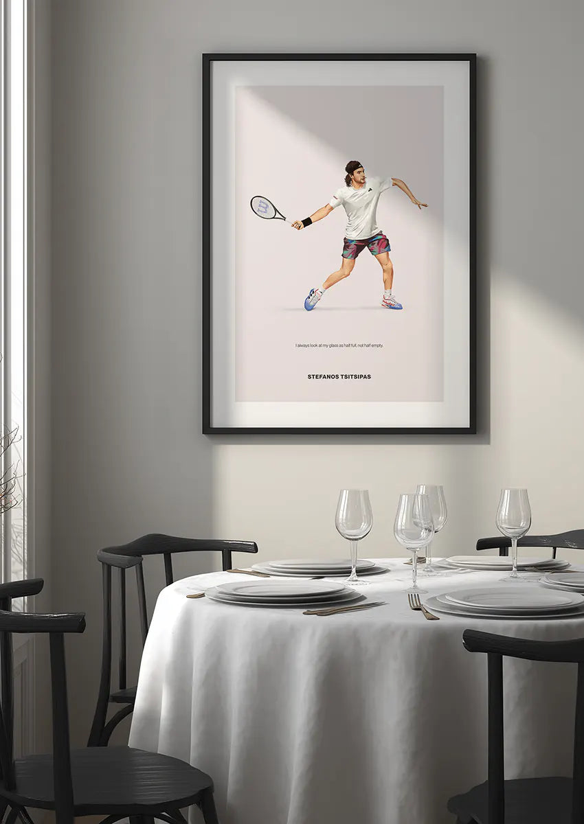 Modern sports wall art featuring Stefanos Tsitsipas in colorful shorts