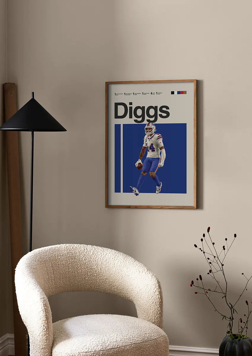 Modern NFL football print with Stefon Diggs in blue