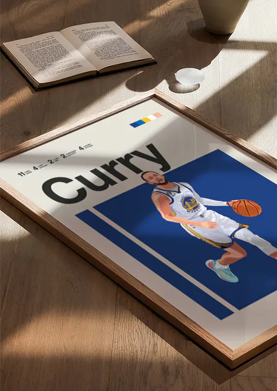 modern basketball poster of stephen curry running with ball