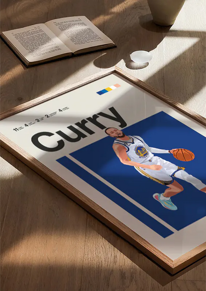 modern basketball poster of stephen curry running with ball