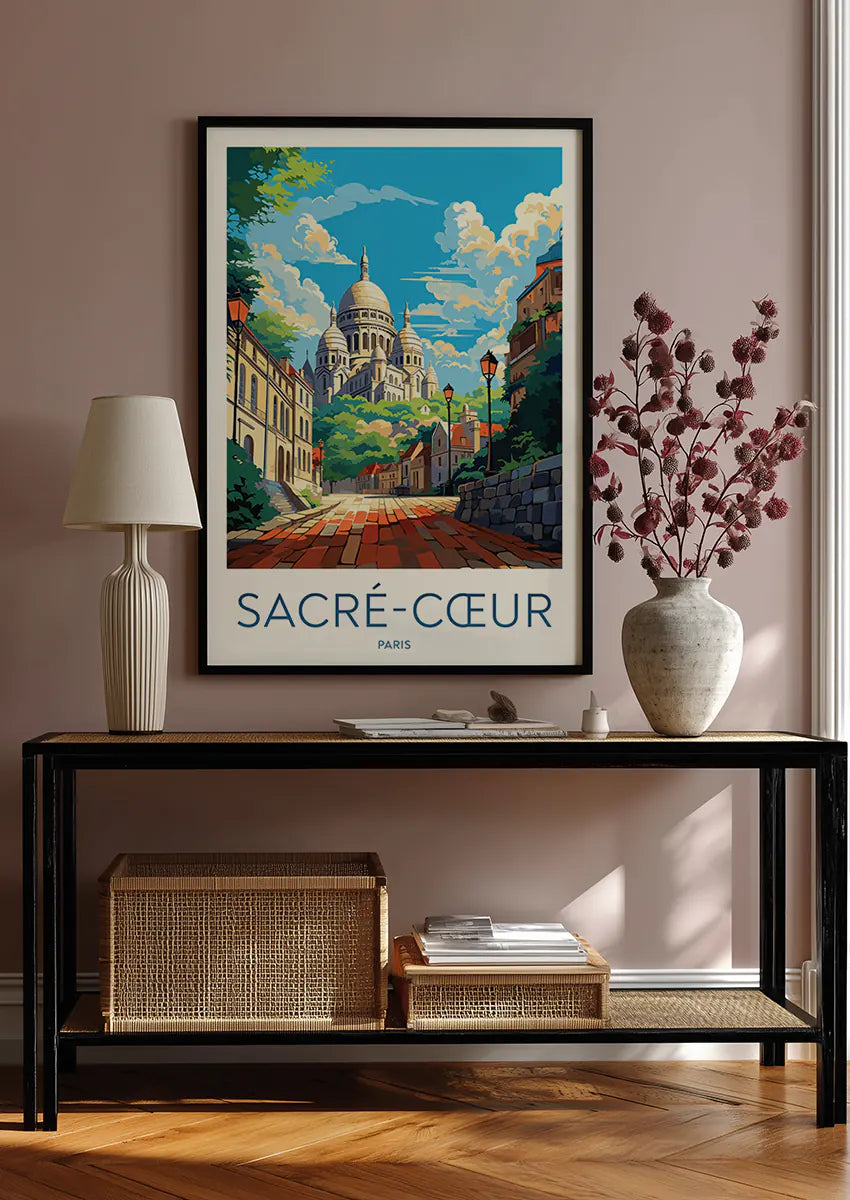 Paris wall art print featuring Sacré-Cœur Basilica and blue sky