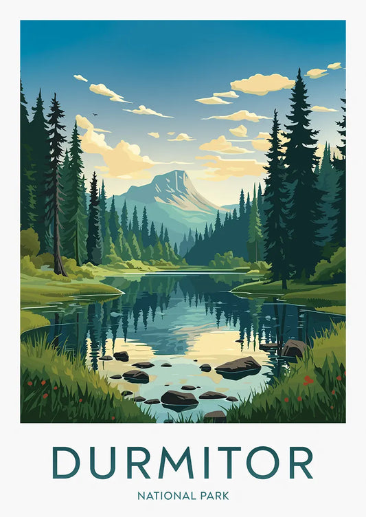 Durmitor National Park poster with lake and forest reflection