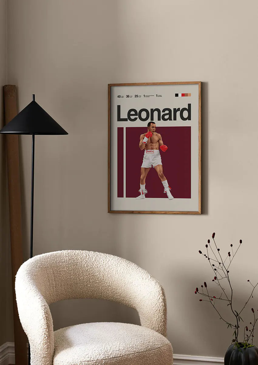Boxing wall art of Sugar Ray Leonard from golden era of the sport