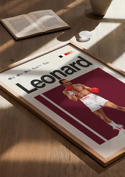Vintage sports poster featuring Sugar Ray Leonard mid-stance