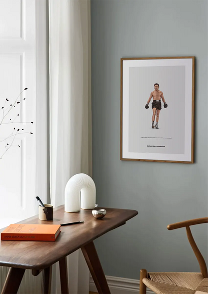 Black and white boxing legend wall art of Sugar Ray Robinson