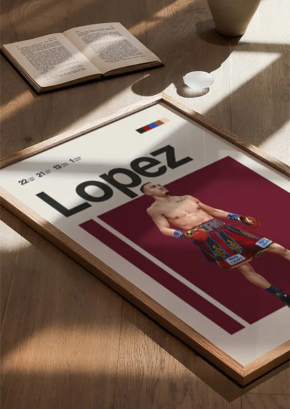 Powerful athlete portrait of Teofimo Lopez for sports fans and decor