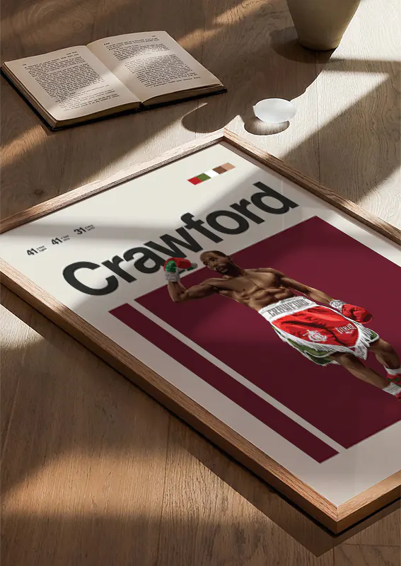 Powerful sports print of Terence Crawford mid-ring with raised glove
