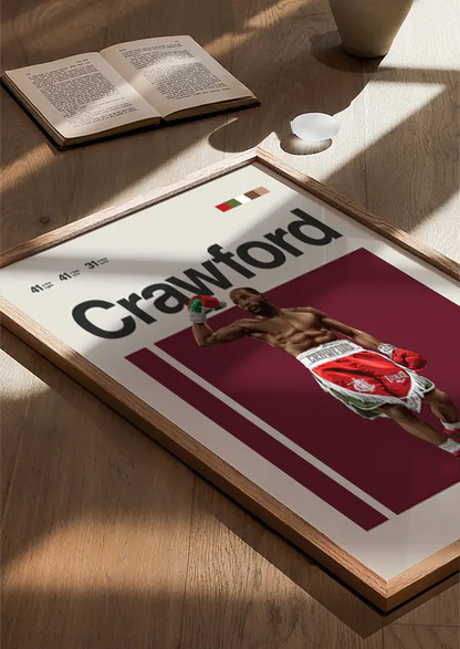 Powerful sports print of Terence Crawford mid-ring with raised glove