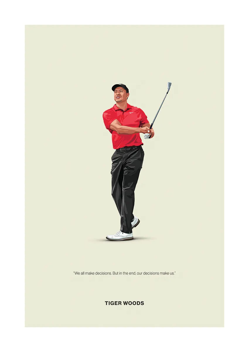 Tiger Woods motivational golf poster with quote for home or office decor