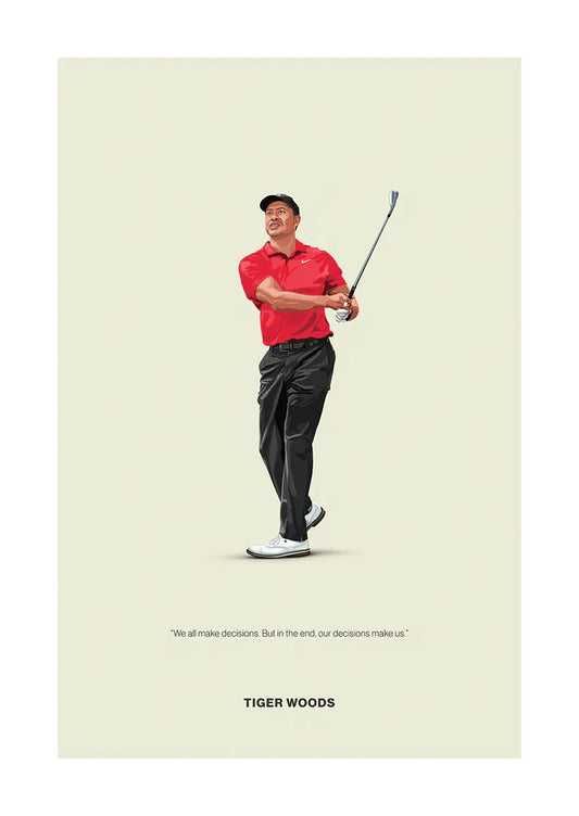 Tiger Woods motivational golf poster with quote for home or office decor