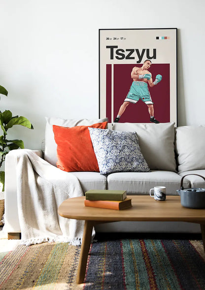 Modern boxing wall art of Tim Tszyu for sports interiors and fans