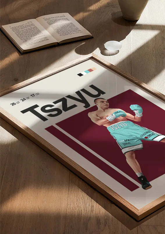 Australian boxer Tim Tszyu illustrated in iconic teal fight gear