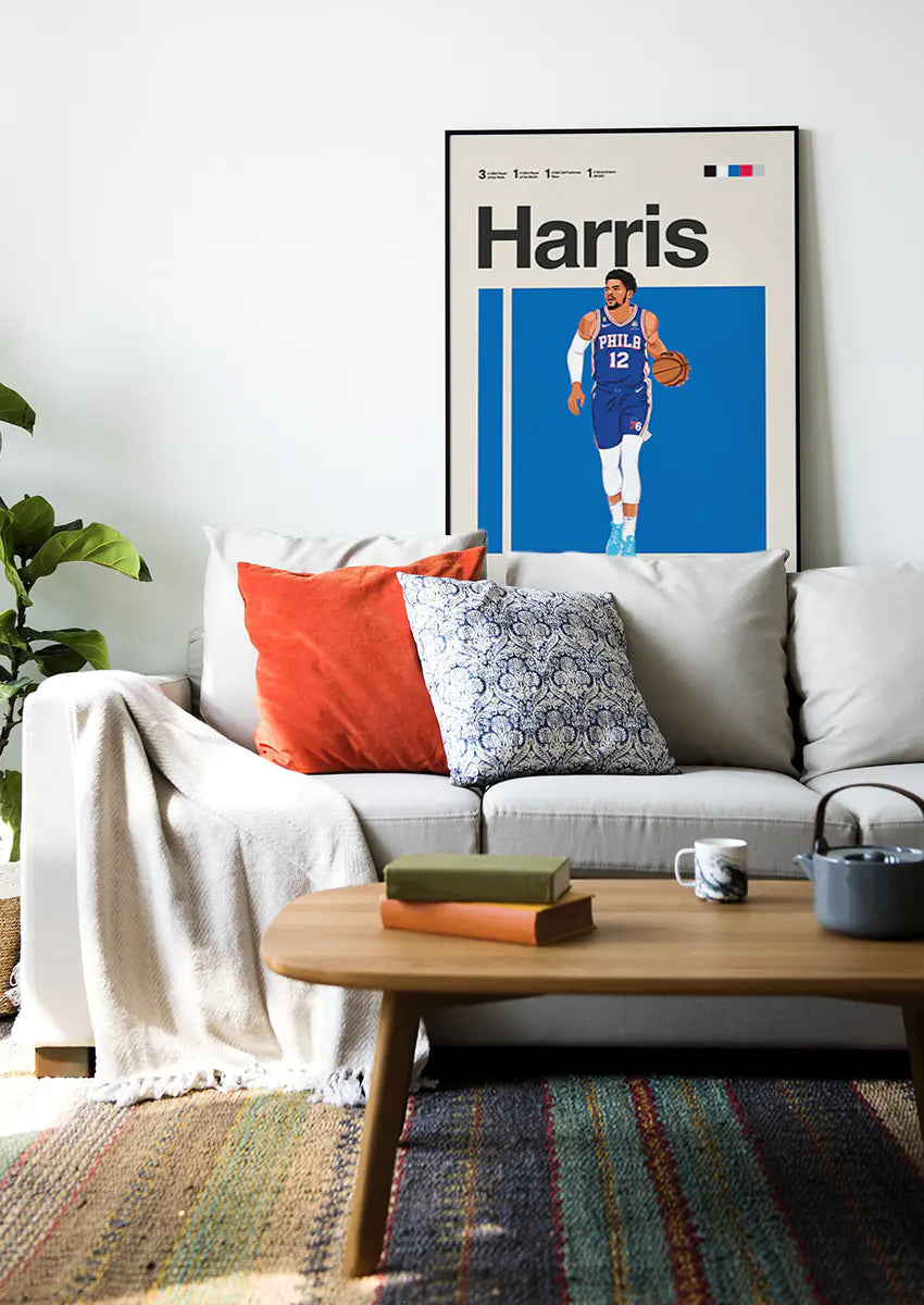Minimalist NBA basketball art in blue