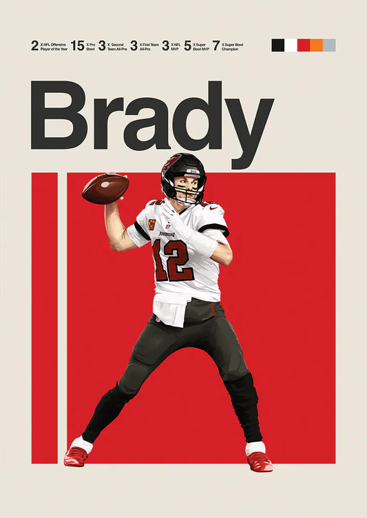 Tom Brady poster featuring iconic quarterback in Buccaneers uniform