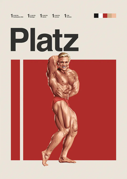 Tom Platz poster featuring iconic bodybuilding leg pose