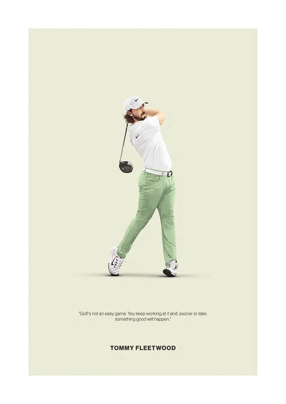 Tommy Fleetwood golf swing poster with motivational quote for sports lovers