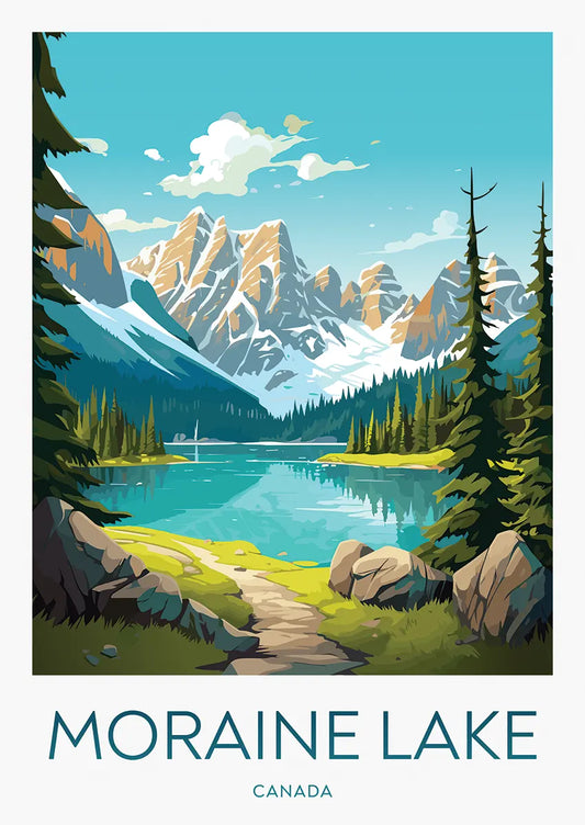 moraine lake canada poster with turquoise water and rocky mountains