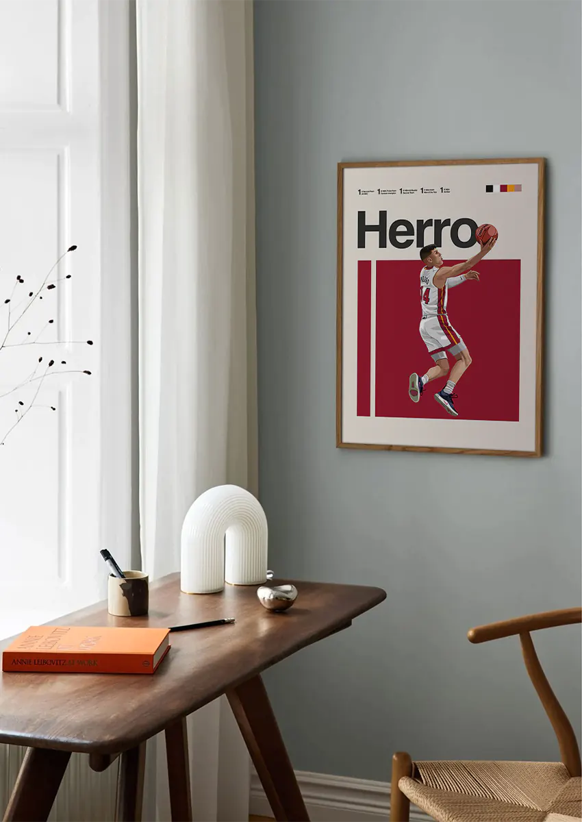NBA Tyler Herro wall art in red Miami Heat jersey