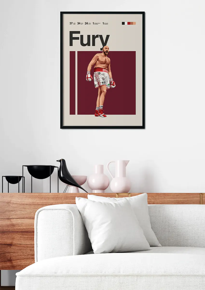 Boxing wall art print of Tyson Fury, heavyweight legend in motion
